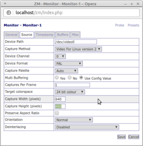 ZoneMinder - Add new monitor - Source